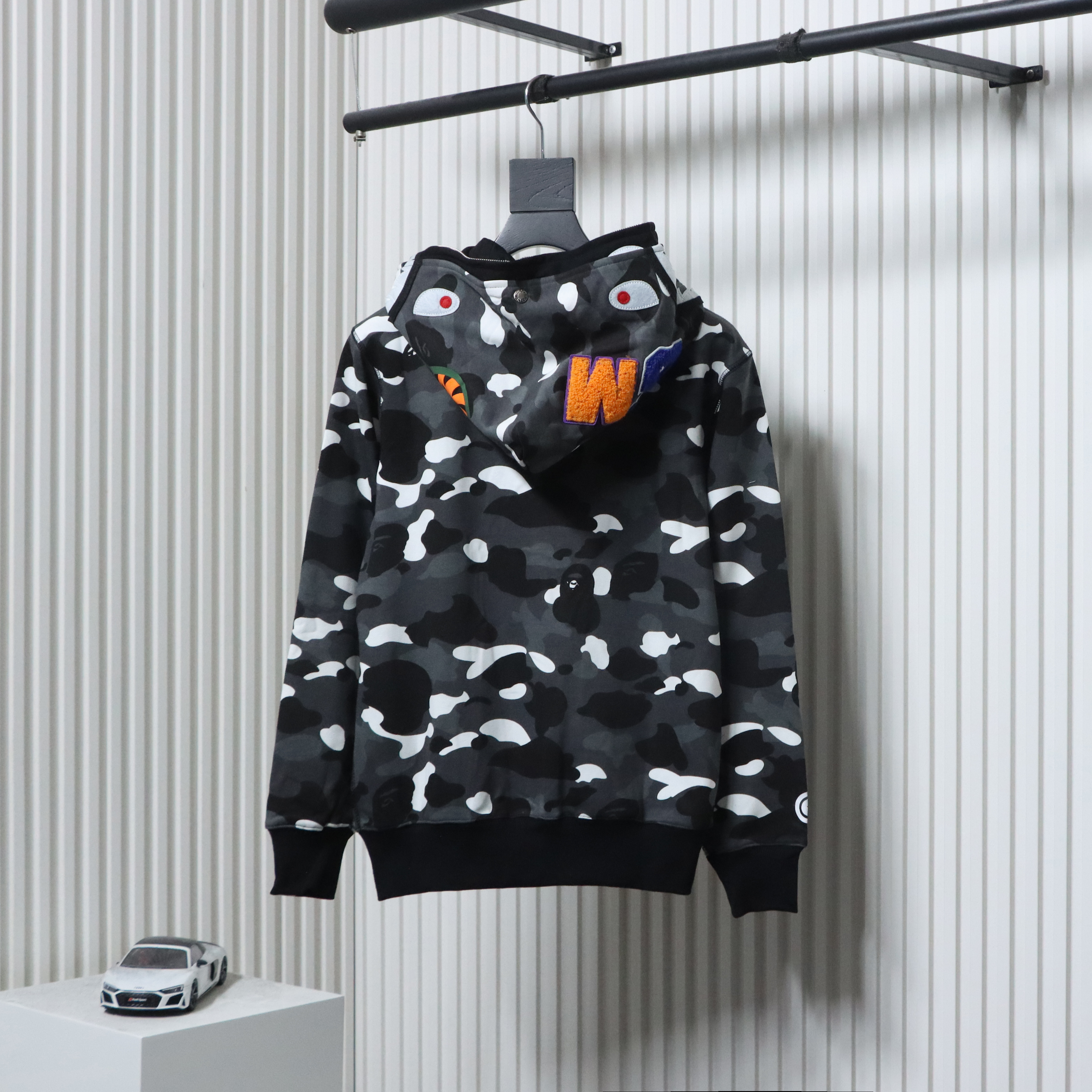 EM Sneakers BAPE Shark Head Tiger Head Zipper Luminous Camouflage Double Hooded Hoodie Dark Gray