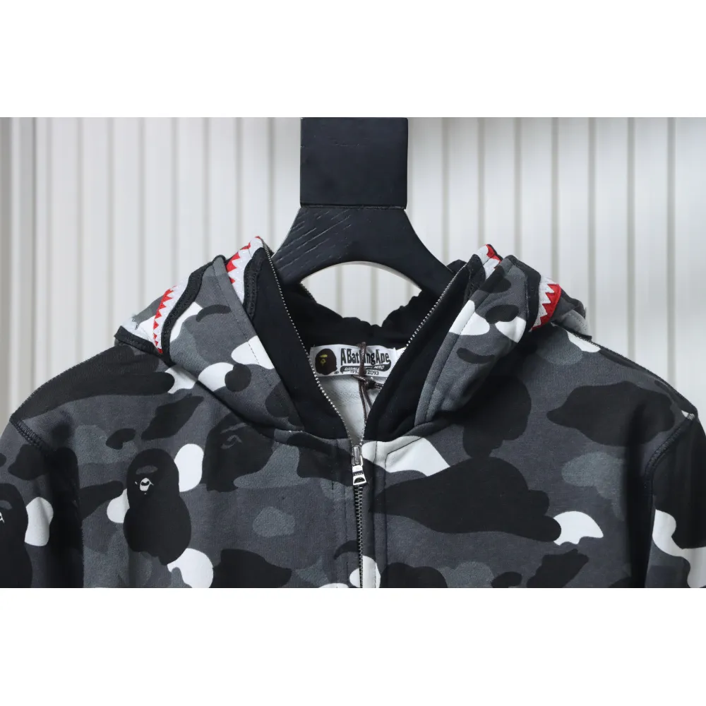 EM Sneakers BAPE Shark Head Tiger Head Zipper Luminous Camouflage Double Hooded Hoodie Dark Gray