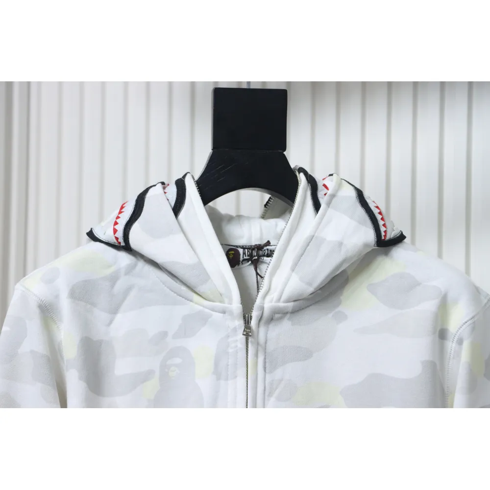 EM Sneakers BAPE Shark Head Tiger Head Zipper Luminous Camouflage Double Hooded Hoodie White Gray