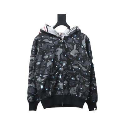 EM Sneakers BAPE Shark Head Tiger Head Zipper Starry Sky Camouflage Double Hooded Hoodie Dark Gray 01