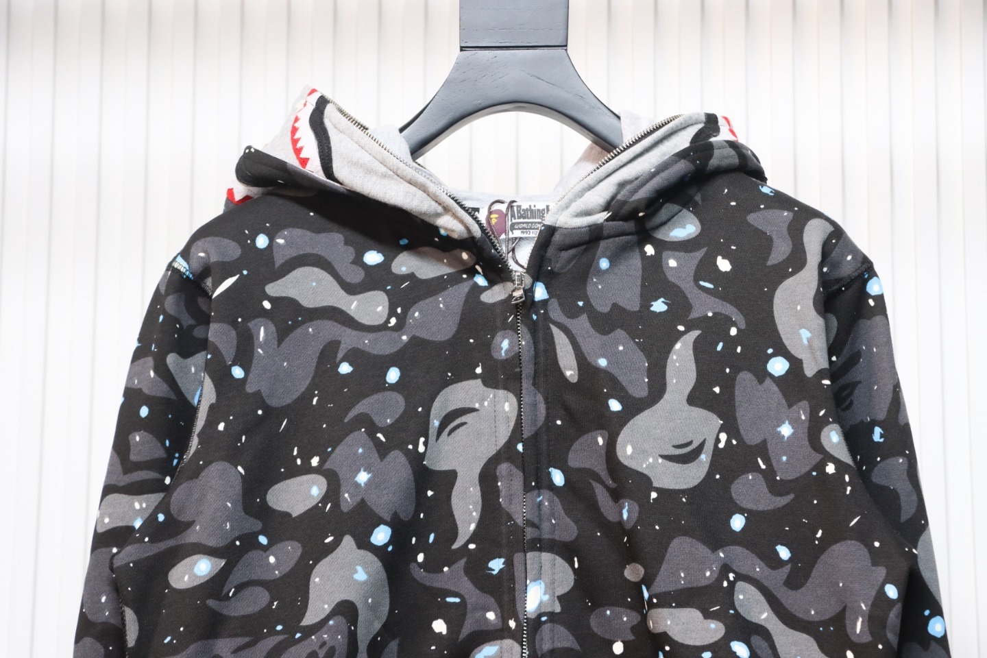 EM Sneakers BAPE Shark Head Tiger Head Zipper Starry Sky Camouflage Double Hooded Hoodie Dark Gray