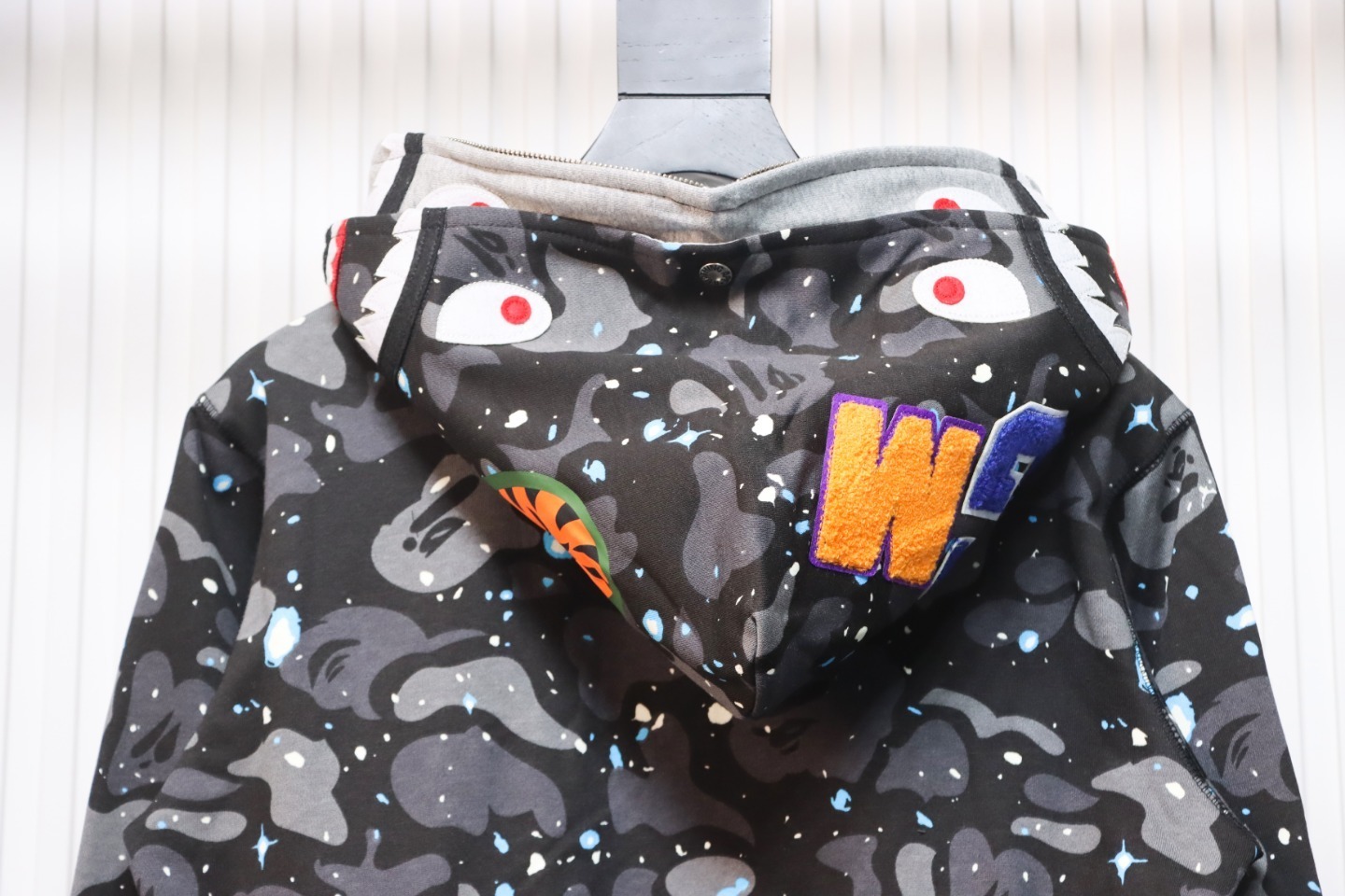 EM Sneakers BAPE Shark Head Tiger Head Zipper Starry Sky Camouflage Double Hooded Hoodie Dark Gray