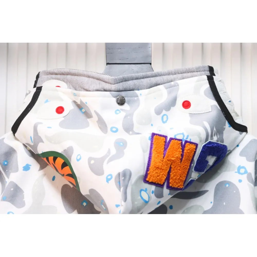 EM Sneakers BAPE Shark Head Tiger Head Zipper Starry Sky Camouflage Double Hooded Hoodie Gray and White