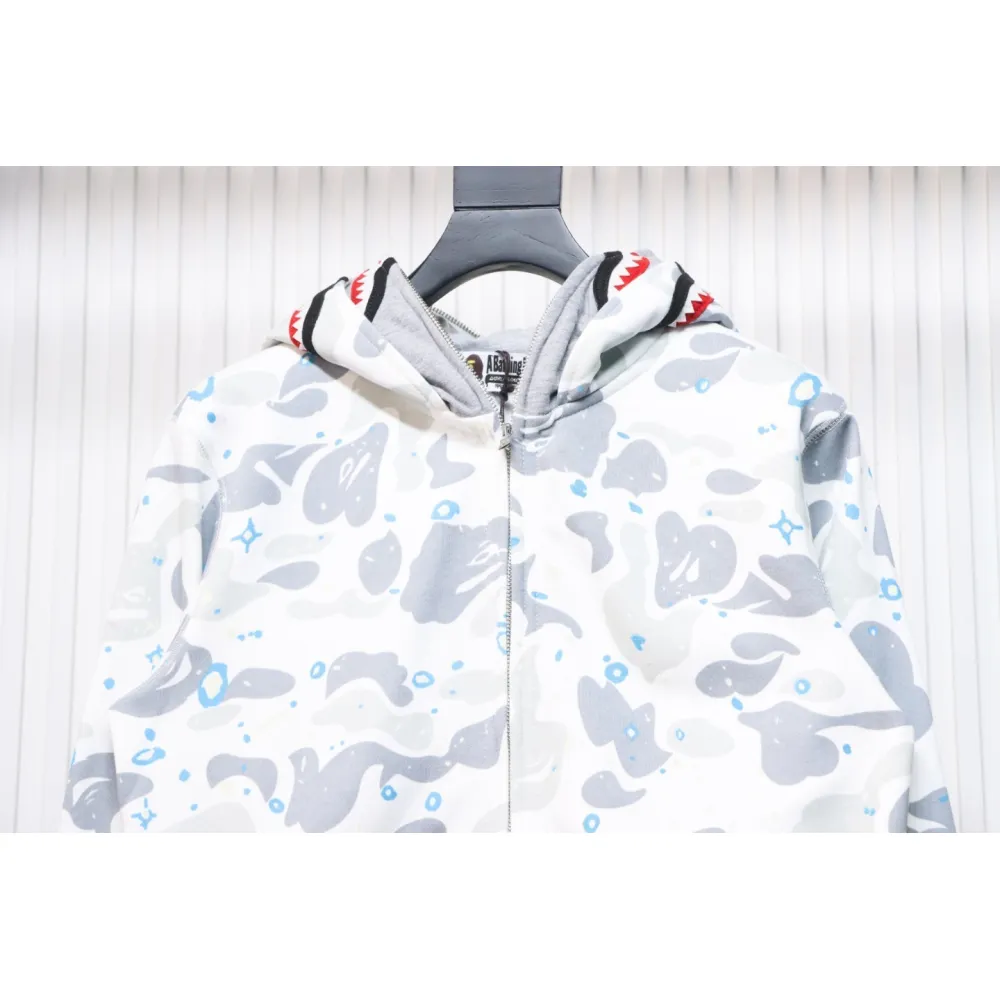 EM Sneakers BAPE Shark Head Tiger Head Zipper Starry Sky Camouflage Double Hooded Hoodie Gray and White