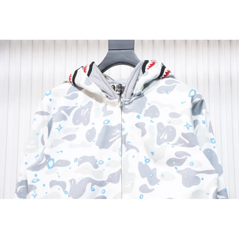 EM Sneakers BAPE Shark Head Tiger Head Zipper Starry Sky Camouflage Double Hooded Hoodie Gray and White
