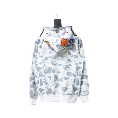 EM Sneakers BAPE Shark Head Tiger Head Zipper Starry Sky Camouflage Double Hooded Hoodie Gray and White 02