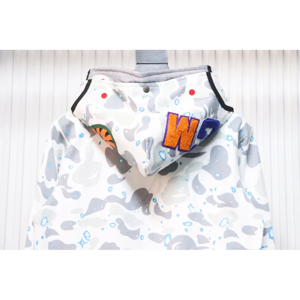 EM Sneakers BAPE Shark Head Tiger Head Zipper Starry Sky Camouflage Double Hooded Hoodie Gray and White