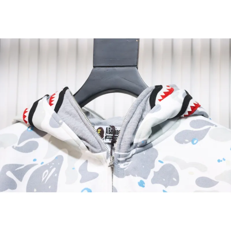 EM Sneakers BAPE Shark Head Tiger Head Zipper Starry Sky Camouflage Double Hooded Hoodie Gray and White
