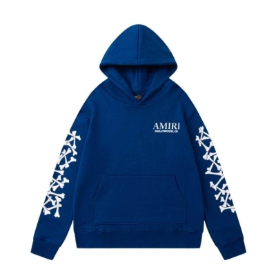 EM Sneakers Amiri FW24 Logo-embossed Jersey Textured Hoodie Dark Blue 01