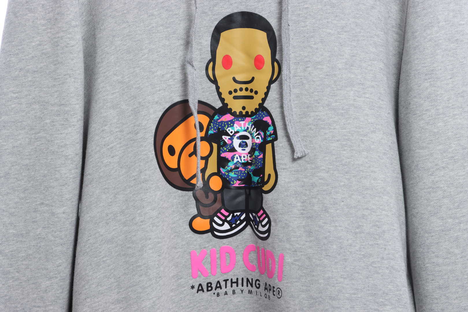 EM Sneakers BAPE KID CUDI Cartoon Character Hoodie Grey