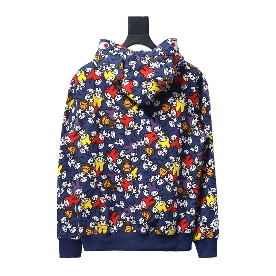 EM Sneakers BAPE Melody Shark and Tiger Head Zip-up Double-Hooded Hoodie