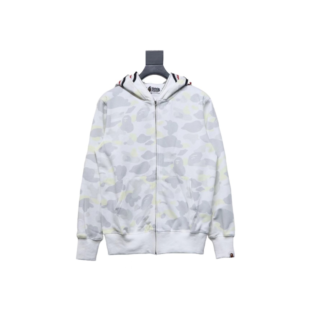EM Sneakers BAPE Shark Head Tiger Head Zipper Luminous Camouflage Double Hooded Hoodie Gray and White