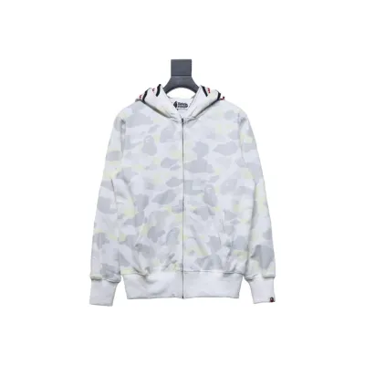 EM Sneakers BAPE Shark Head Tiger Head Zipper Luminous Camouflage Double Hooded Hoodie Gray and White 01