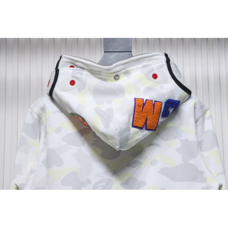 EM Sneakers BAPE Shark Head Tiger Head Zipper Luminous Camouflage Double Hooded Hoodie Gray and White