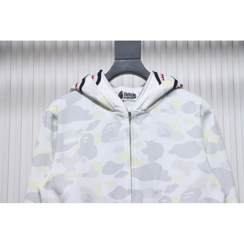 EM Sneakers BAPE Shark Head Tiger Head Zipper Luminous Camouflage Double Hooded Hoodie Gray and White