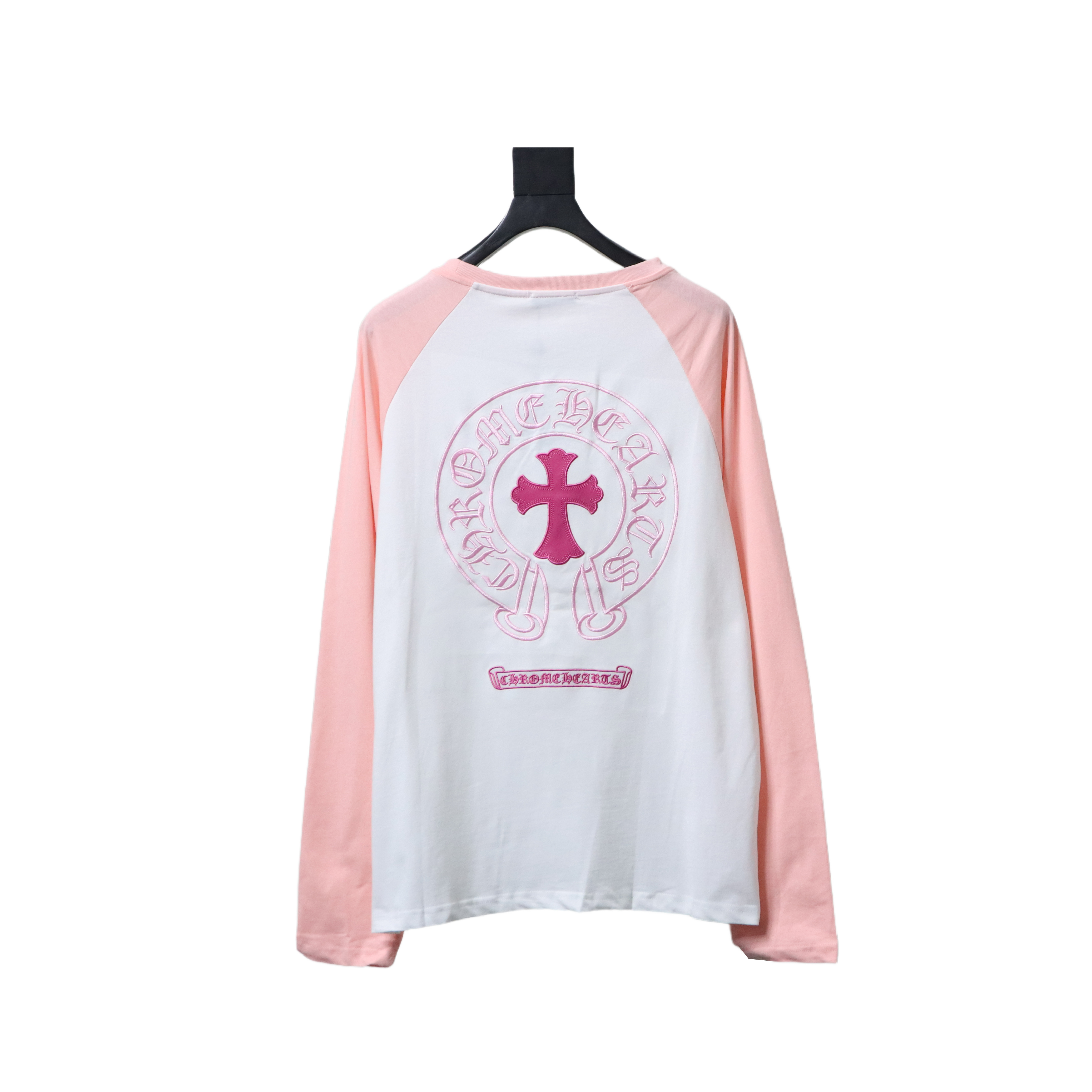 EM Sneakers Chrome Hearts 25FW Embroidered Horseshoe Patchwork Long Sleeves Pink and White