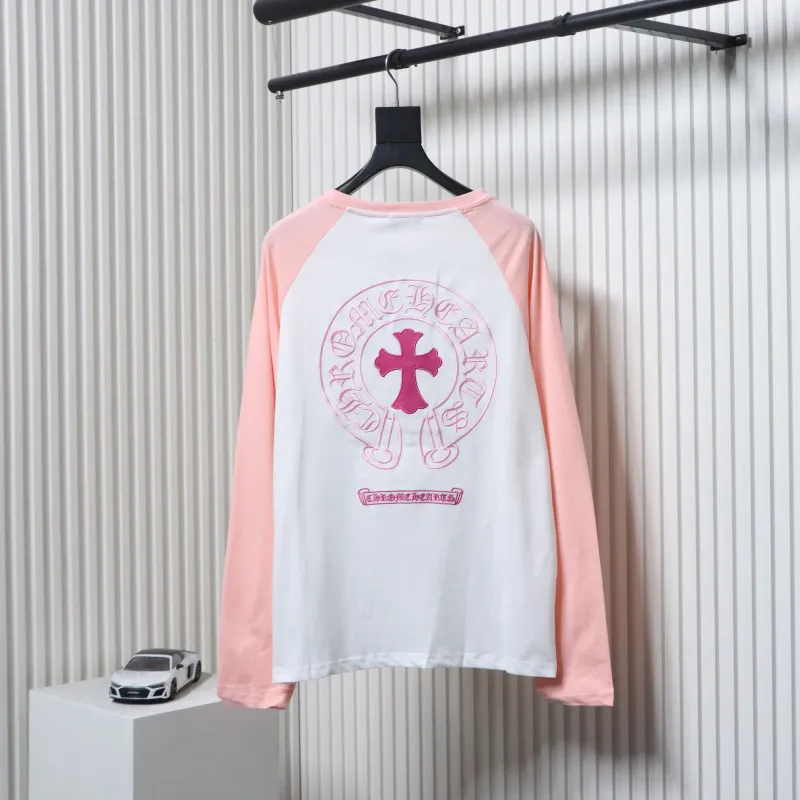 EM Sneakers Chrome Hearts 25FW Embroidered Horseshoe Patchwork Long Sleeves Pink and White