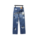 EM Sneakers Chrome Hearts Black and White Cross-patterned Jeans with Sanskrit on the Back