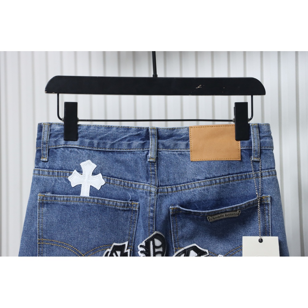 EM Sneakers Chrome Hearts Black and White Cross-patterned Jeans with Sanskrit on the Back