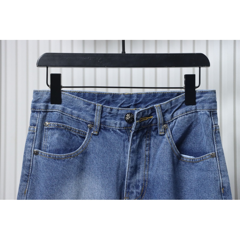 EM Sneakers Chrome Hearts Black and White Cross-patterned Jeans with Sanskrit on the Back