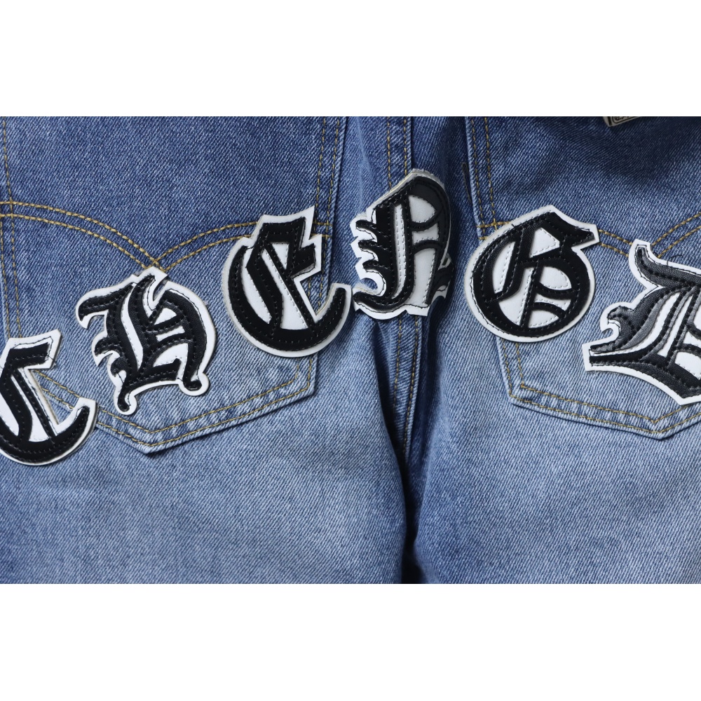 EM Sneakers Chrome Hearts Black and White Cross-patterned Jeans with Sanskrit on the Back