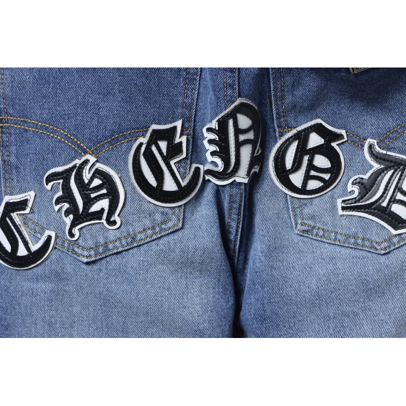 EM Sneakers Chrome Hearts Black and White Cross-patterned Jeans with Sanskrit on the Back