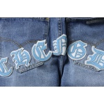 EM Sneakers Chrome Hearts Blue and White Cross-patterned Jeans with Sanskrit on the Back