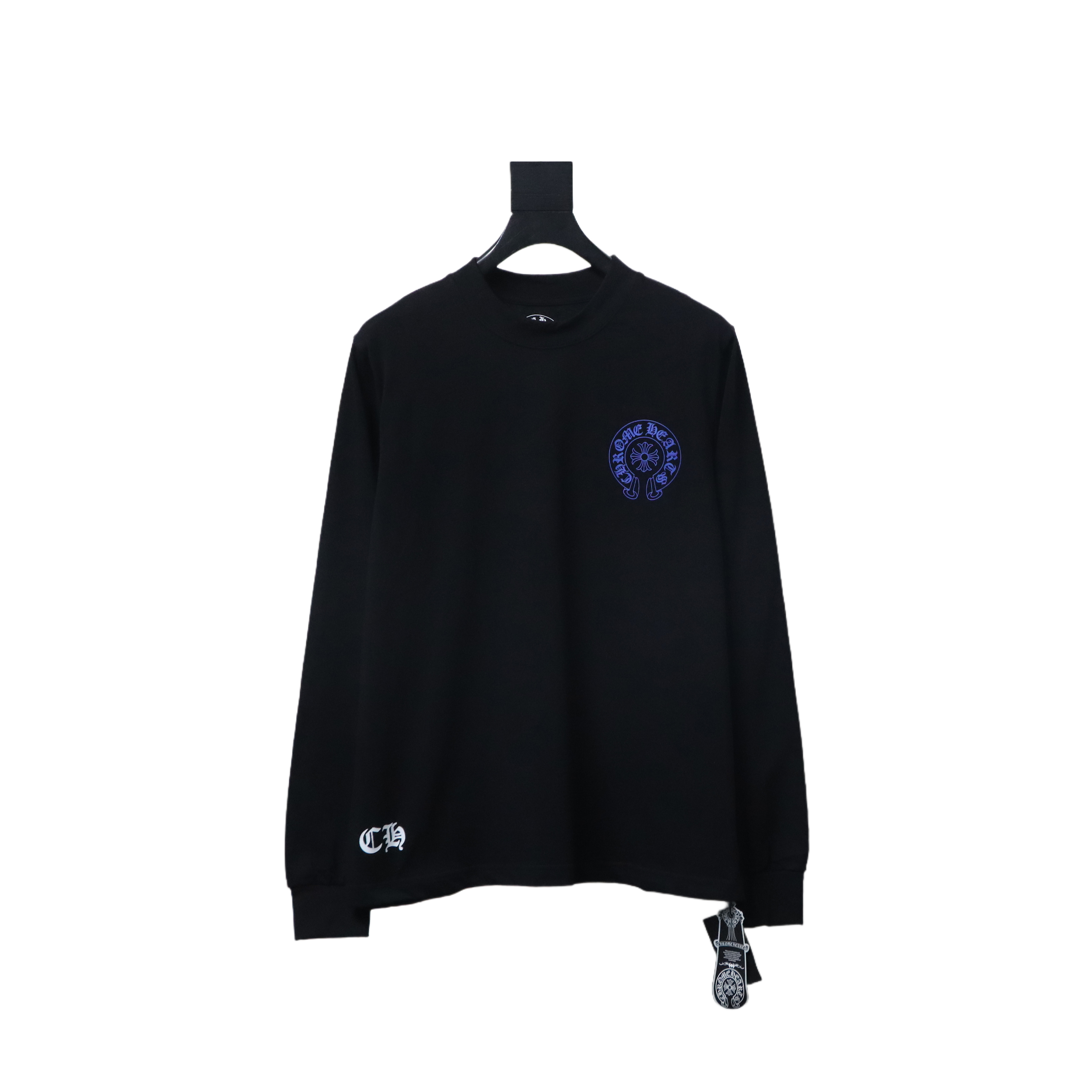 EM Sneakers Chrome Hearts CH 25ss Blue Horseshoe Cross Round Neck Long Sleeve Black