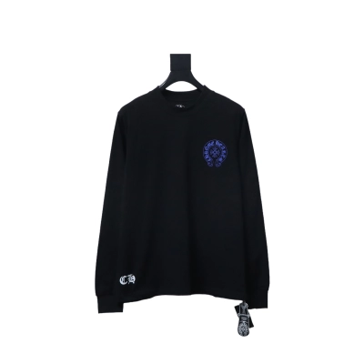 EM Sneakers Chrome Hearts CH 25ss Blue Horseshoe Cross Round Neck Long Sleeve Black 01