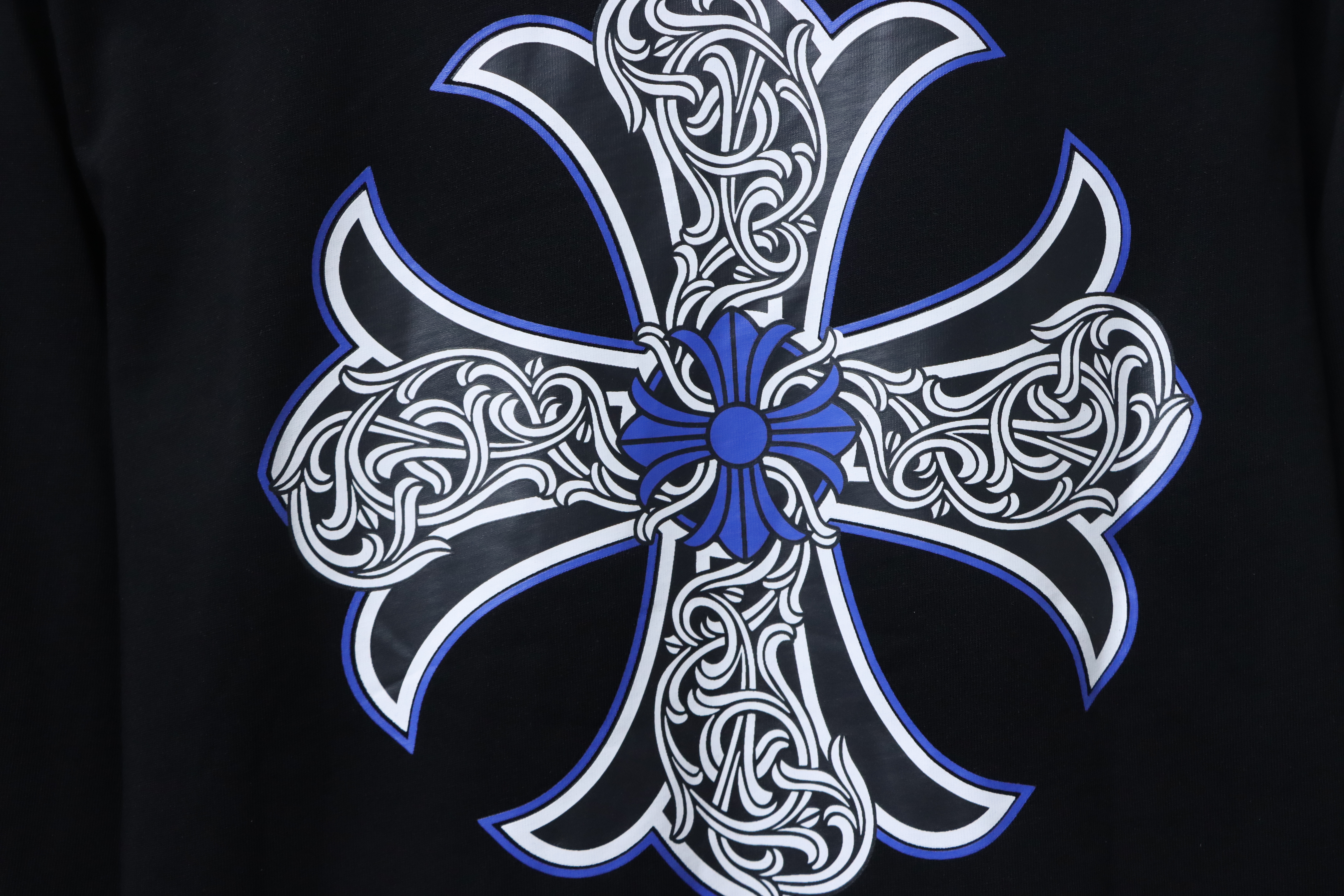 EM Sneakers Chrome Hearts CH 25ss Blue Horseshoe Cross Round Neck Long Sleeve Black