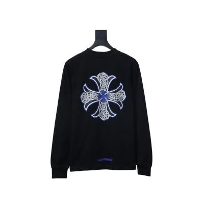 EM Sneakers Chrome Hearts CH 25ss Blue Horseshoe Cross Round Neck Long Sleeve Black 02