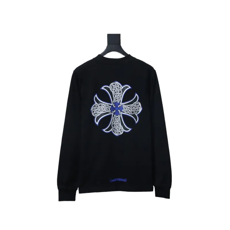 EM Sneakers Chrome Hearts CH 25ss Blue Horseshoe Cross Round Neck Long Sleeve Black