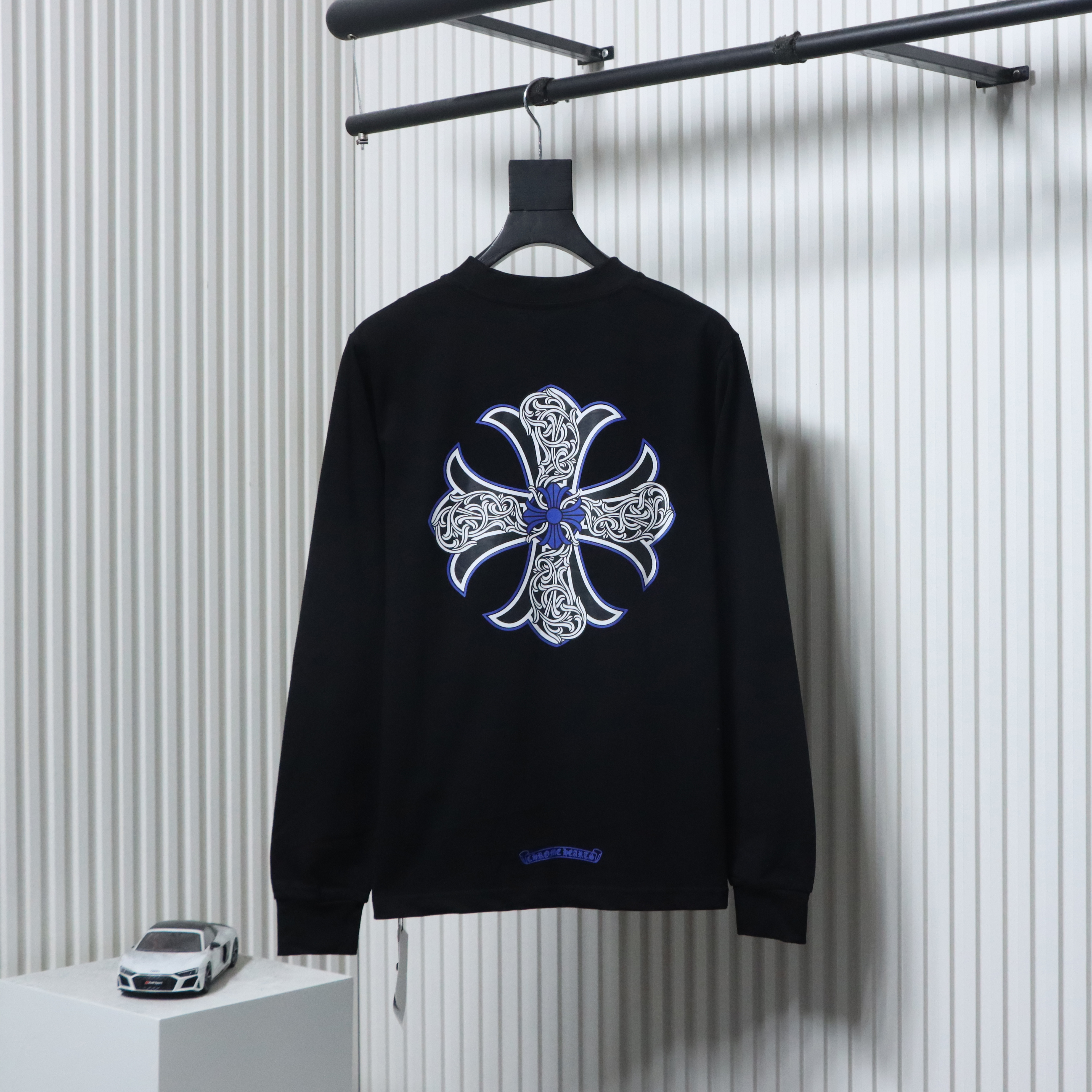 EM Sneakers Chrome Hearts CH 25ss Blue Horseshoe Cross Round Neck Long Sleeve Black