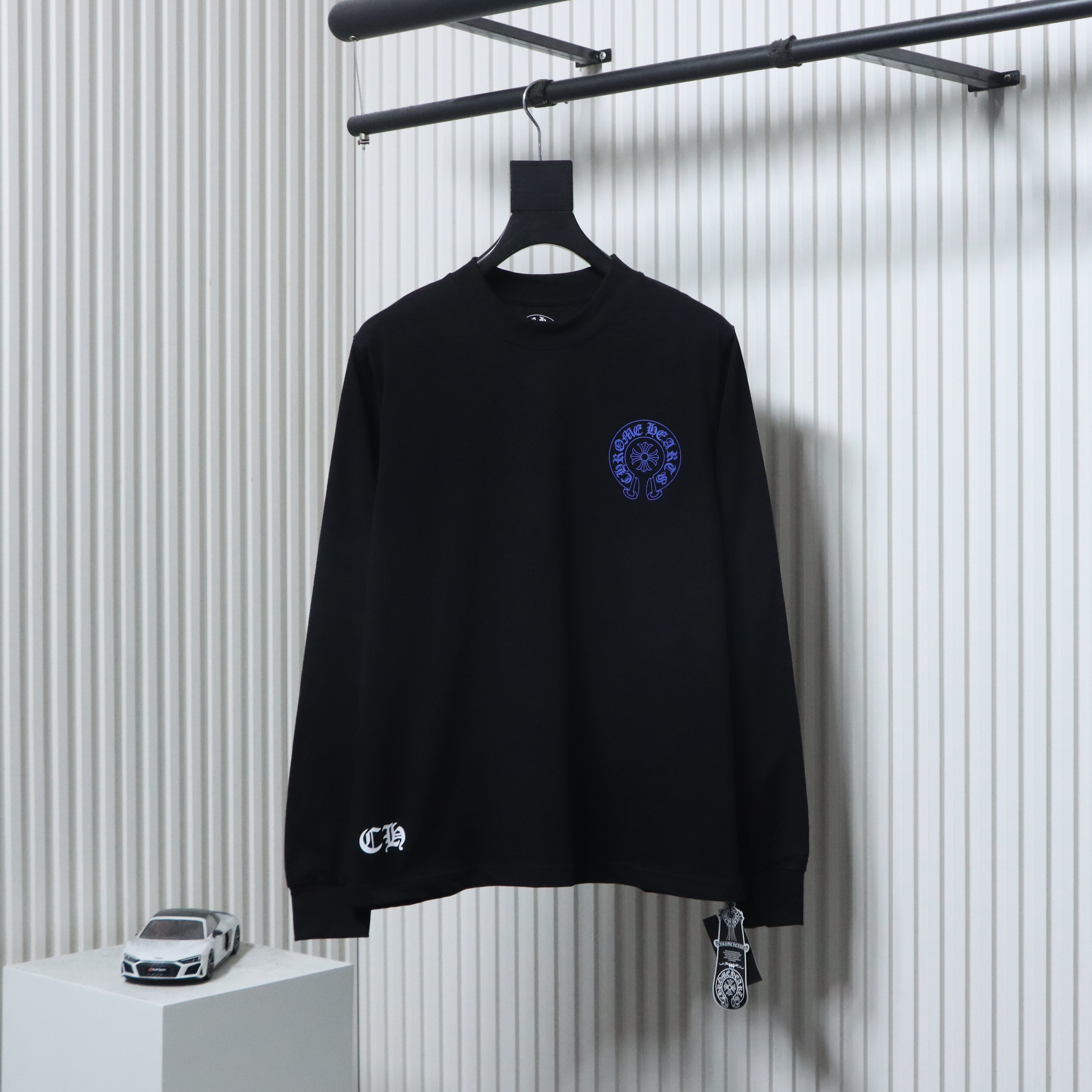 EM Sneakers Chrome Hearts CH 25ss Blue Horseshoe Cross Round Neck Long Sleeve Black