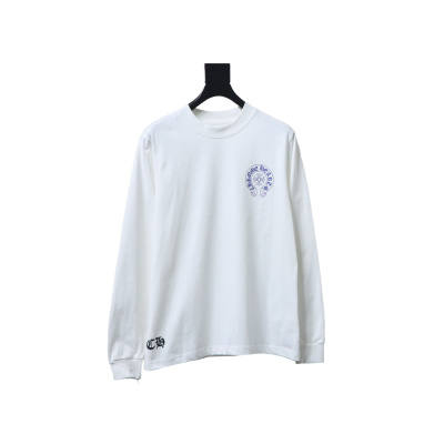 EM Sneakers Chrome Hearts CH 25ss Blue Horseshoe Cross Round Neck Long Sleeve White 01