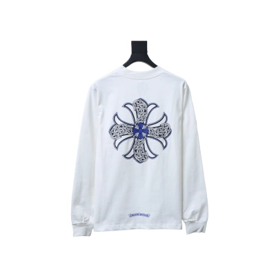 EM Sneakers Chrome Hearts CH 25ss Blue Horseshoe Cross Round Neck Long Sleeve White 02