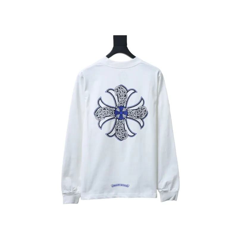 EM Sneakers Chrome Hearts CH 25ss Blue Horseshoe Cross Round Neck Long Sleeve White
