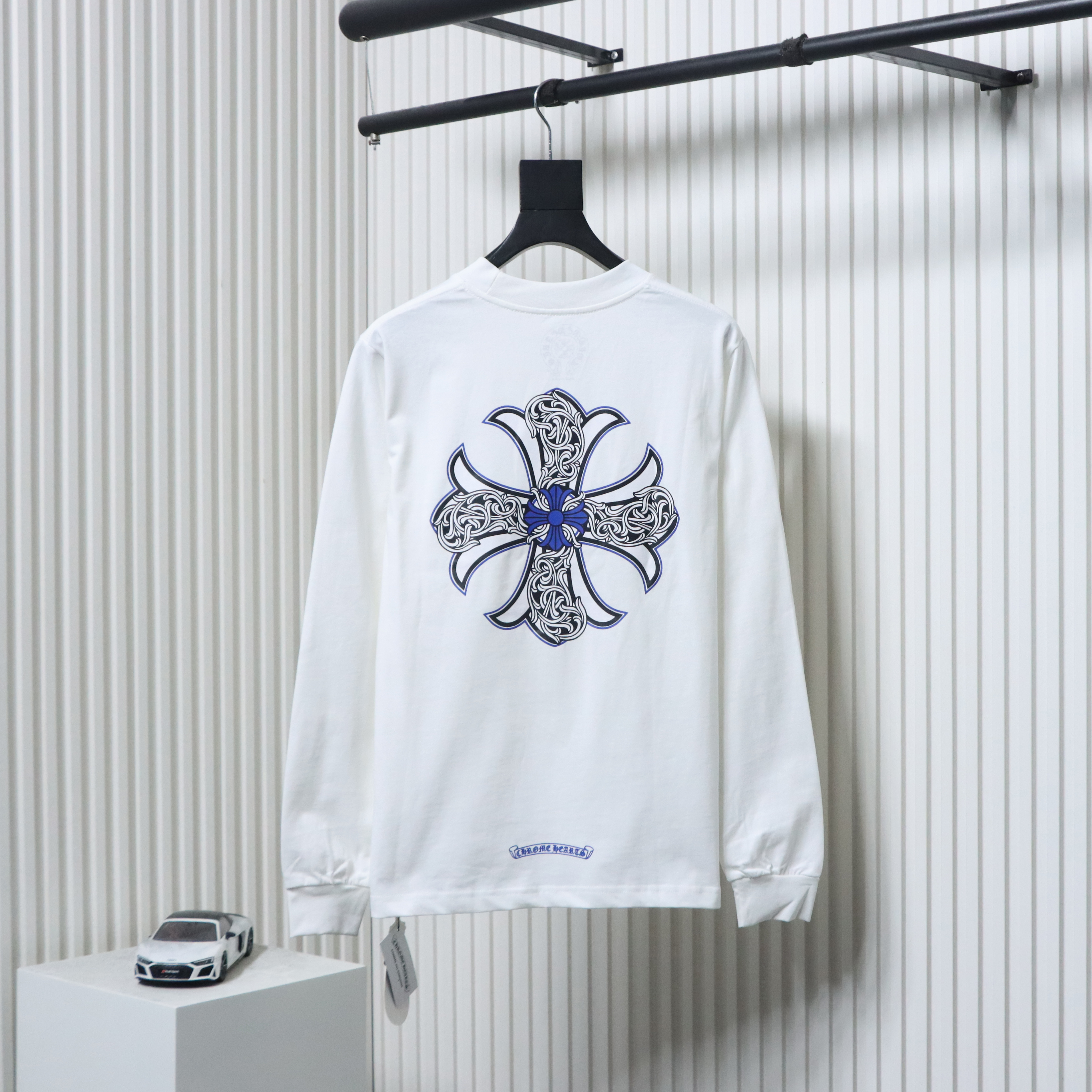 EM Sneakers Chrome Hearts CH 25ss Blue Horseshoe Cross Round Neck Long Sleeve White