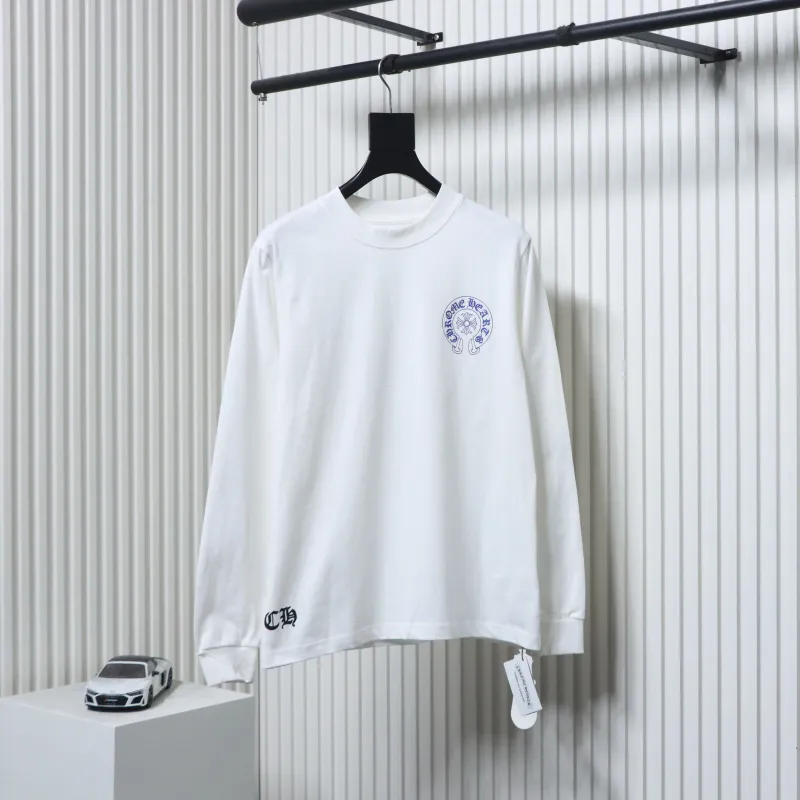 EM Sneakers Chrome Hearts CH 25ss Blue Horseshoe Cross Round Neck Long Sleeve White