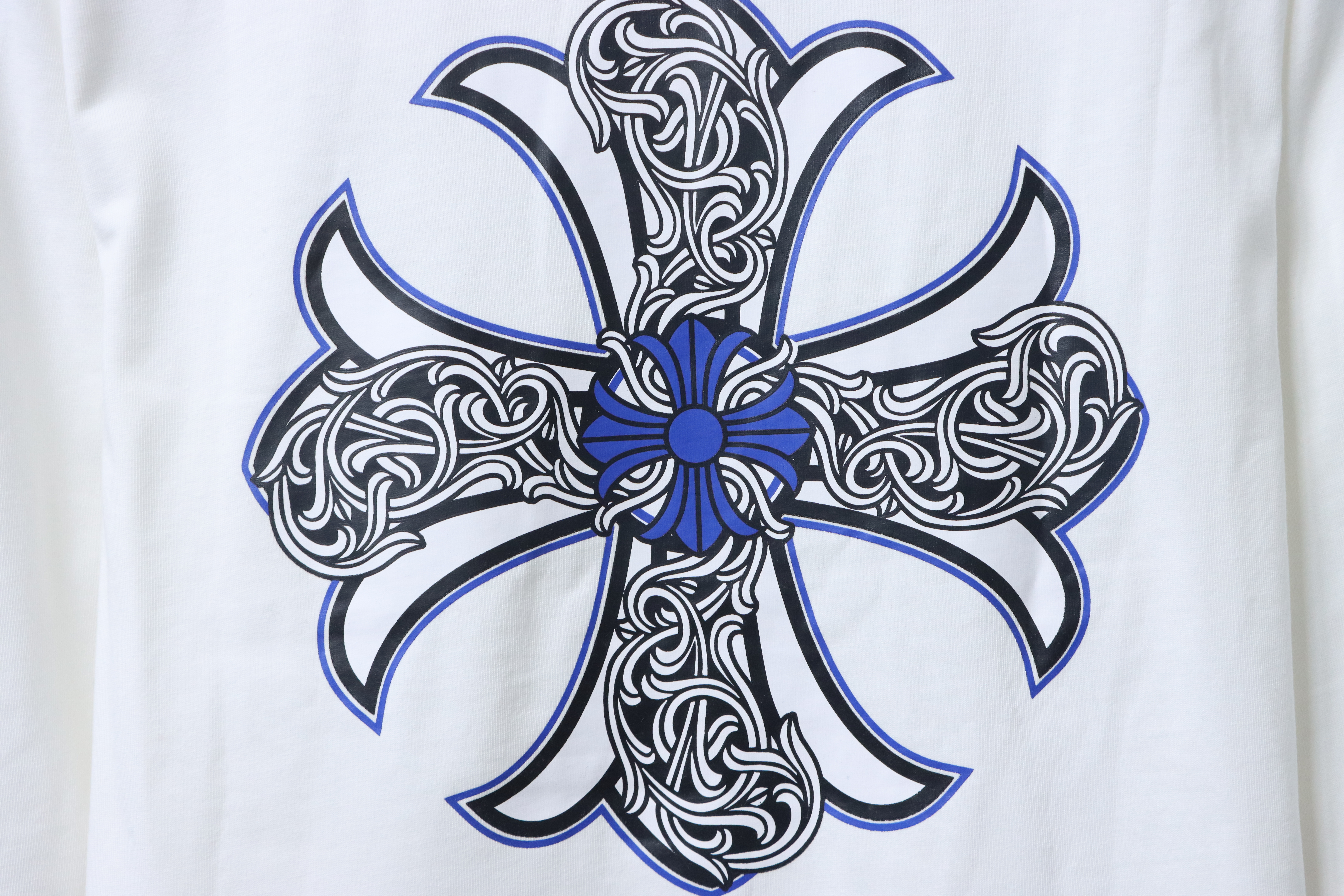 EM Sneakers Chrome Hearts CH 25ss Blue Horseshoe Cross Round Neck Long Sleeve White