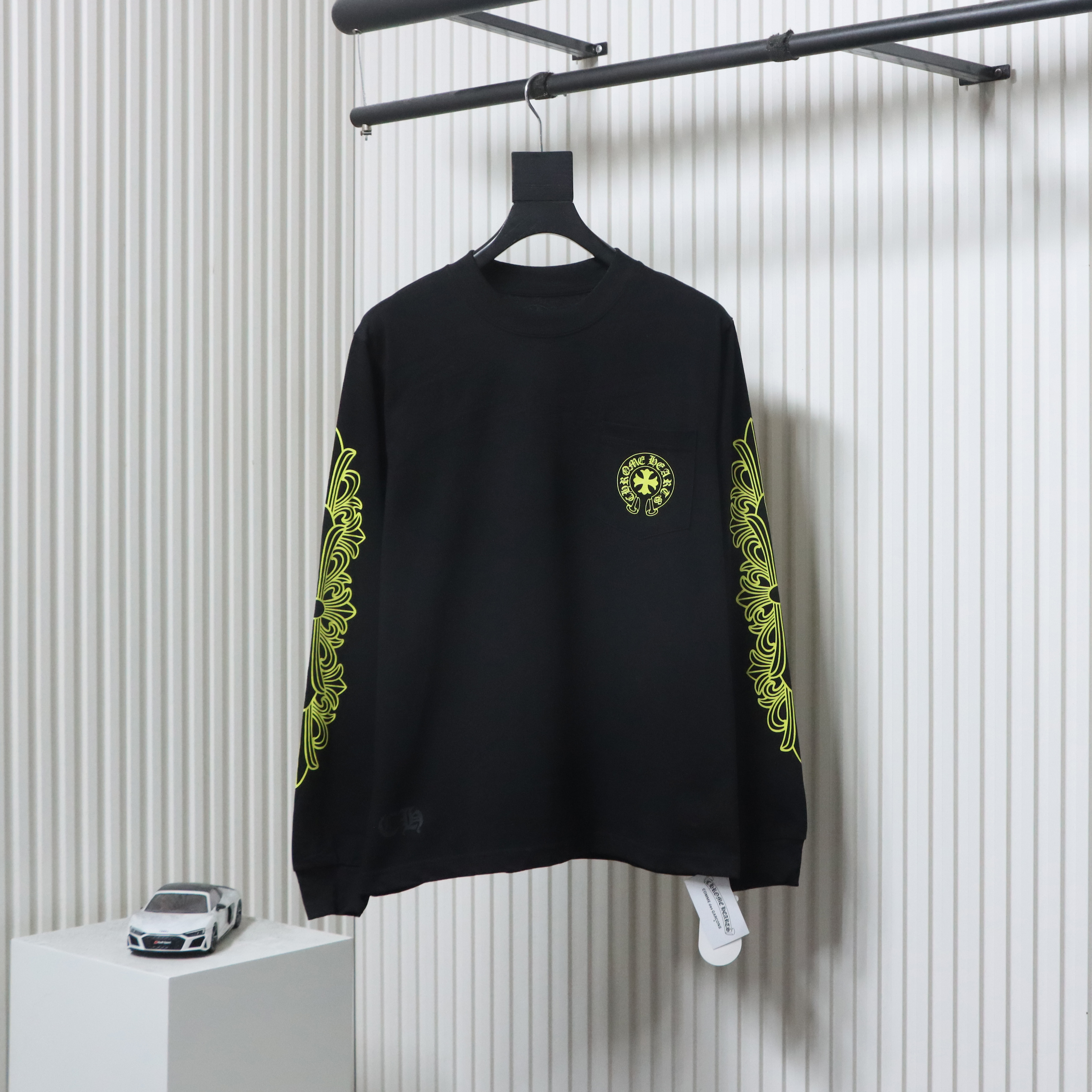 EM Sneakers Chrome Hearts CH 25ss Sanskrit Lemon Green Round Neck Long Sleeve Black
