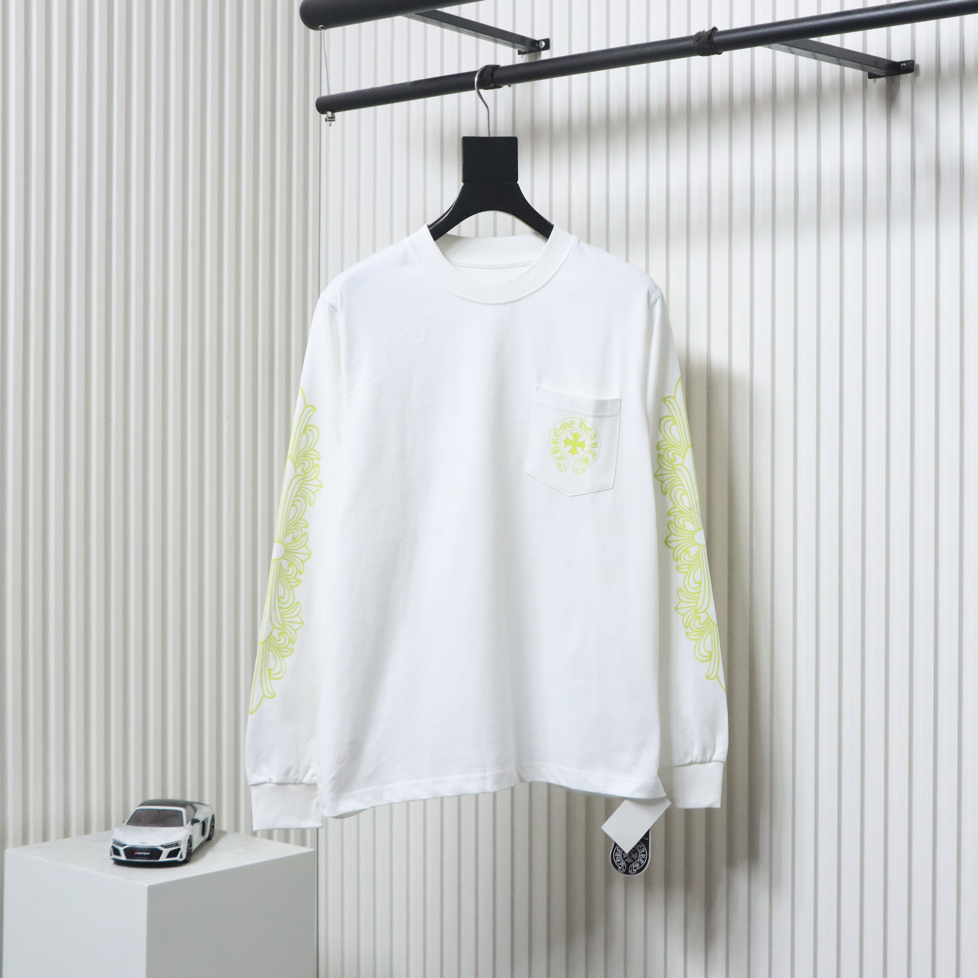EM Sneakers Chrome Hearts CH 25ss Sanskrit Lemon Green Round Neck Long Sleeve White