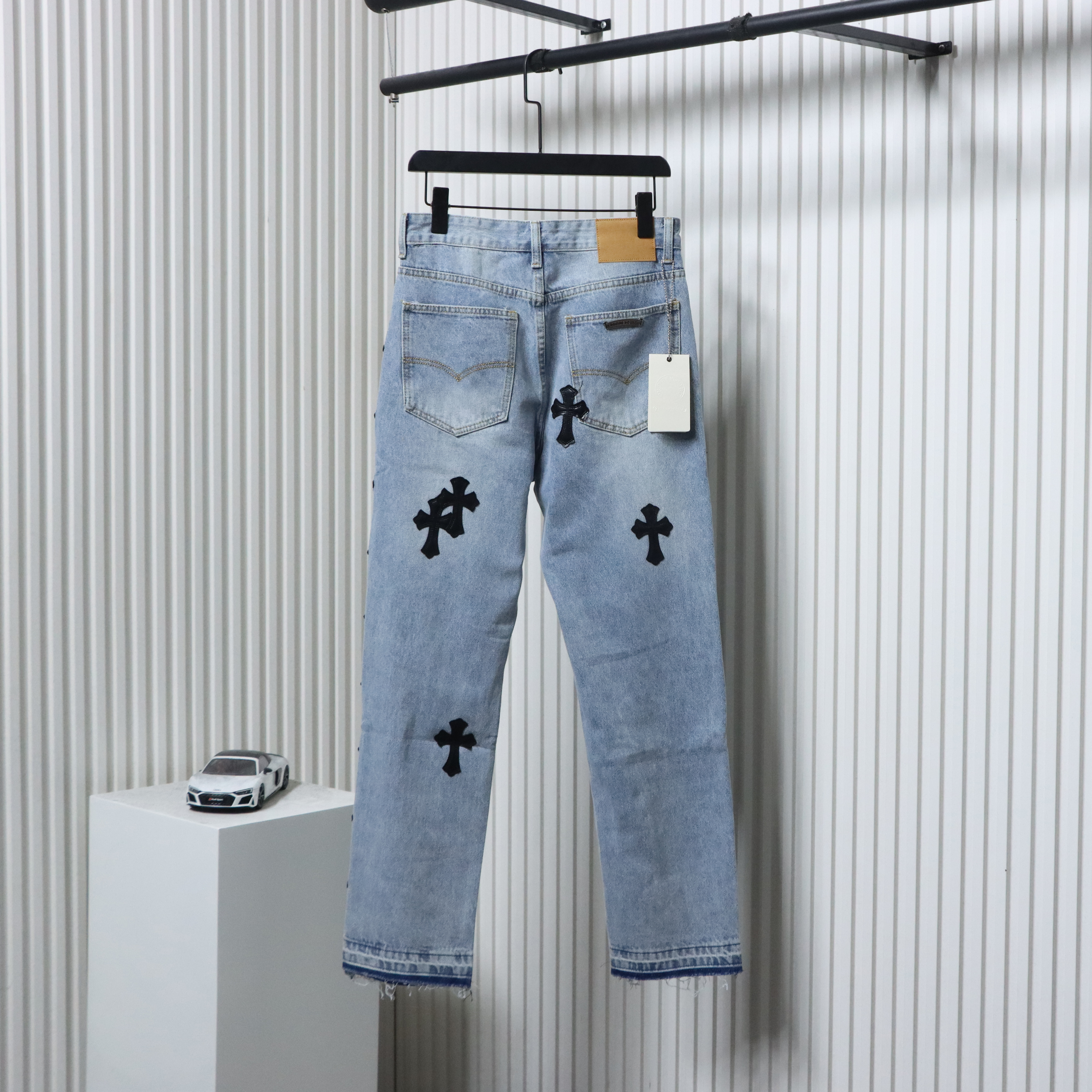 EM Sneakers Chrome Hearts Cross Leather Straight Jeans Blue