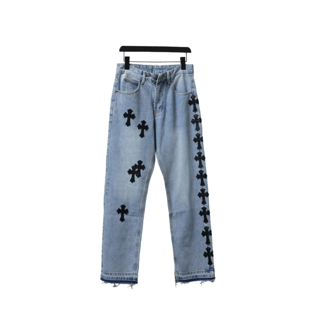 EM Sneakers Chrome Hearts Cross Leather Straight Jeans Blue