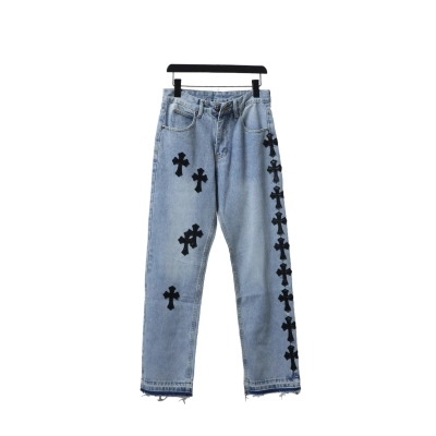 EM Sneakers Chrome Hearts Cross Leather Straight Jeans Blue 02
