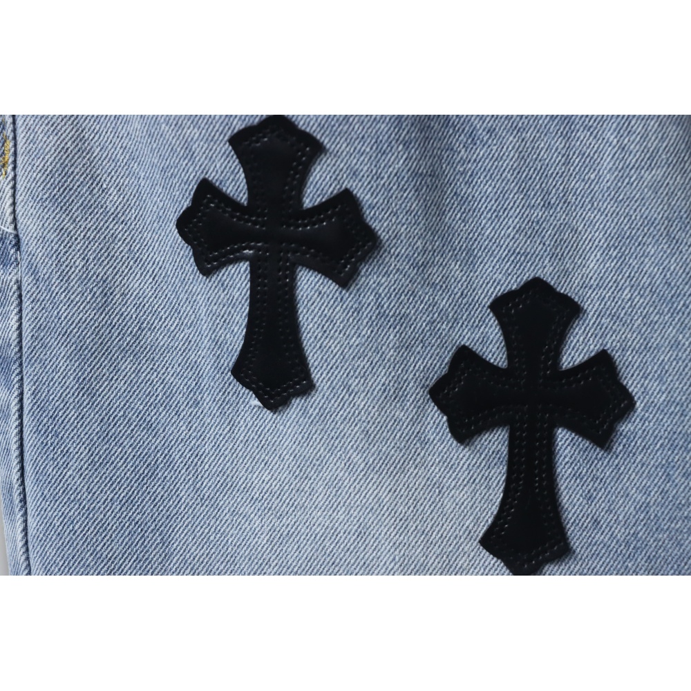 EM Sneakers Chrome Hearts Cross Leather Straight Jeans Blue