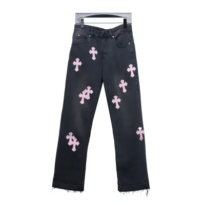 EM Sneakers Chrome Hearts Leather Pink Cross Jeans 01