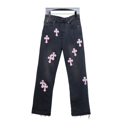 EM Sneakers Chrome Hearts Leather Pink Cross Jeans 01