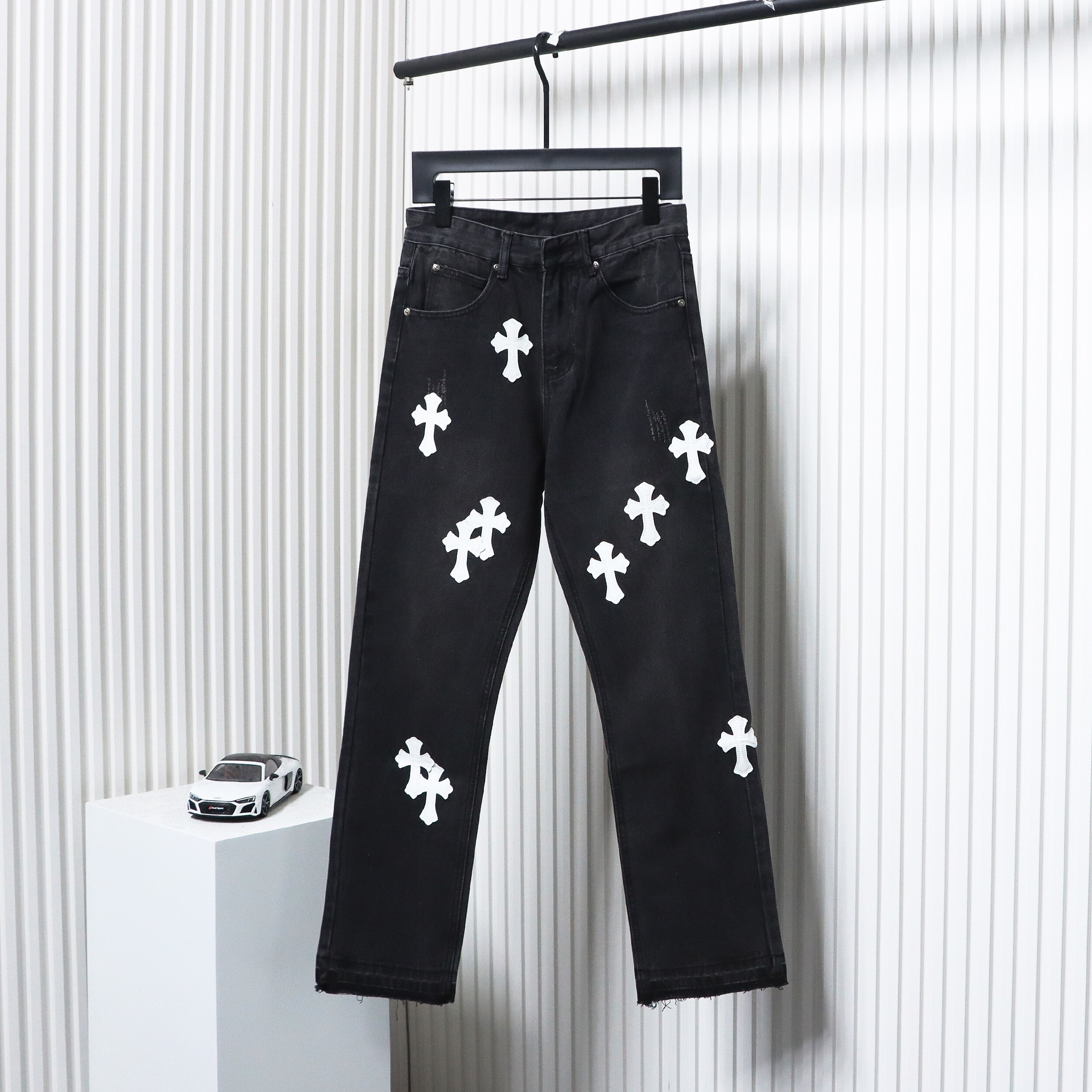 EM Sneakers Chrome Hearts Leather White Cross Jeans