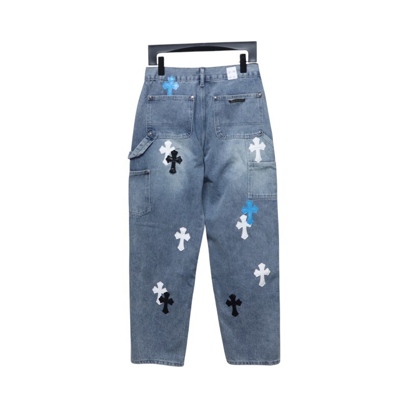 EM Sneakers Chrome Hearts Multicolor Laser Cross Leather Jeans Blue